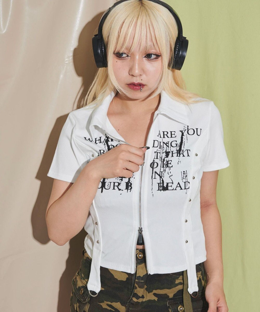 WEGO WジップスタッズクロップドSSトップス 