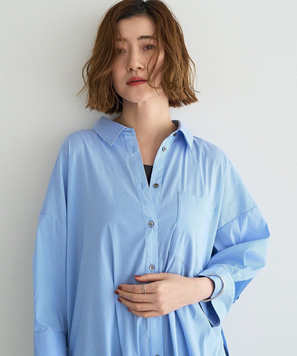 YECCA VECCA リブMIXストライプオーバーシャツ 