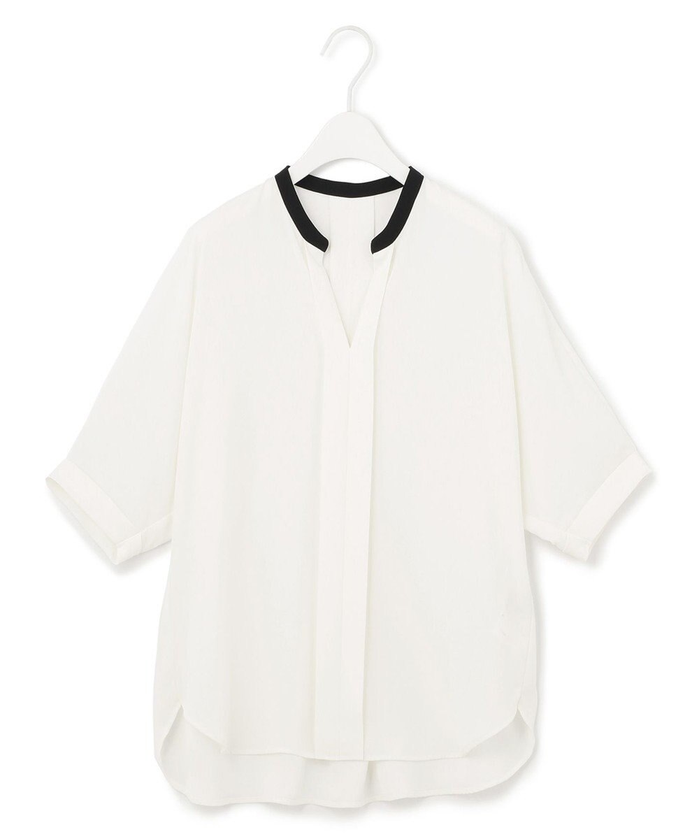 ICB 【WEB限定カラーあり・洗える】Back Satin Amunzen キーネックブラウス 