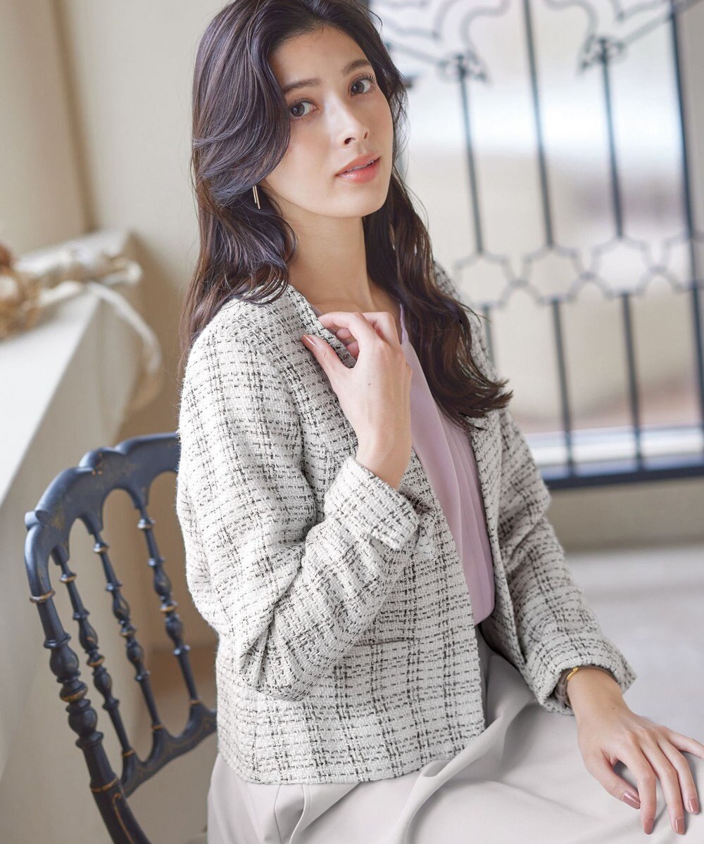 Tiaclasse L 【洗える】ラメチェックツイードジャケット 