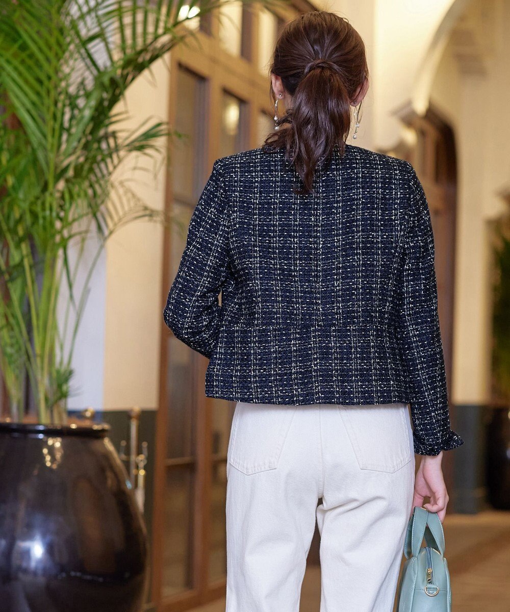 Tiaclasse L 【洗える】ラメチェックツイードジャケット 