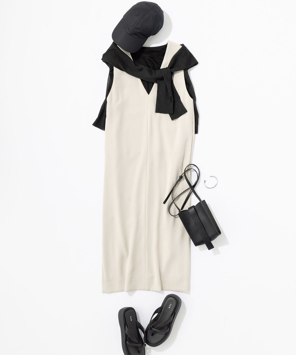 ICB L 【洗える】ライトダブルクロス Vネックワンピース 