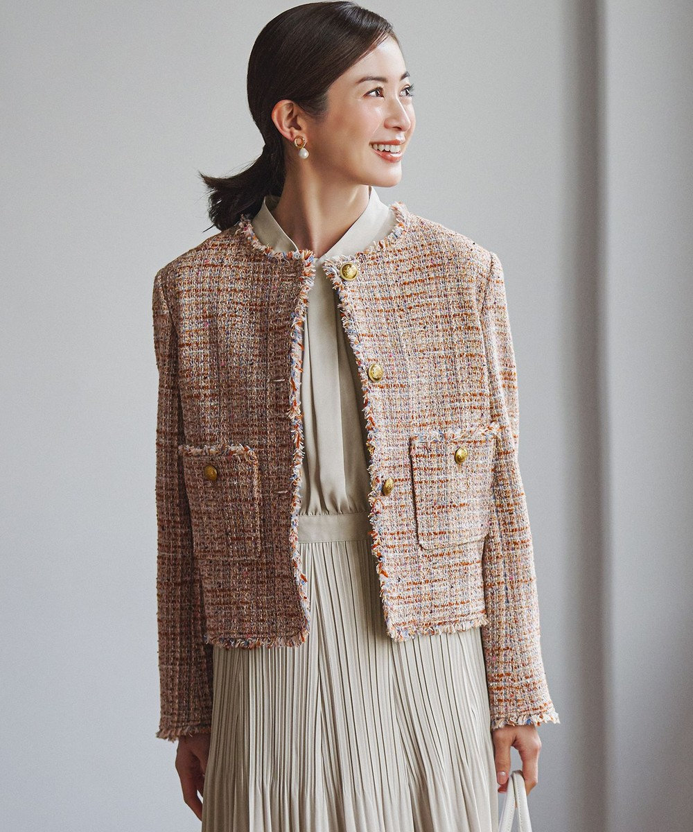 23区 L GIOLICAツイード ノーカラー ボタン ジャケット 