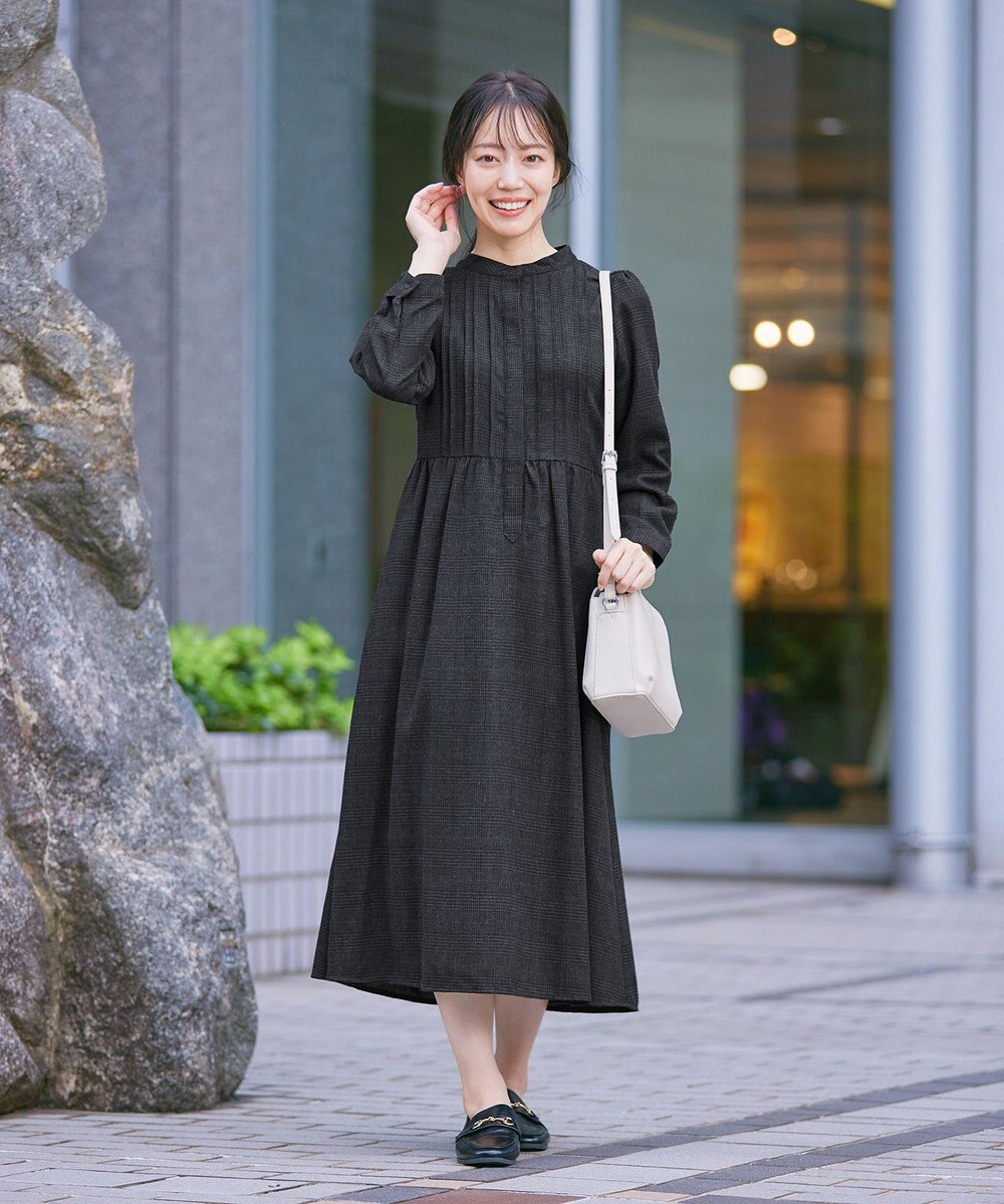 Tiaclasse 【洗える】バンドカラーチェック柄シャツワンピース 