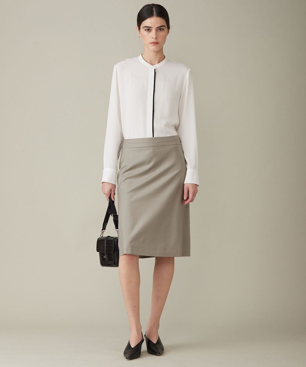 ICB 【WEB限定カラーあり・速乾・洗える】BackSatinAmunzen バンドカラーブラウス 