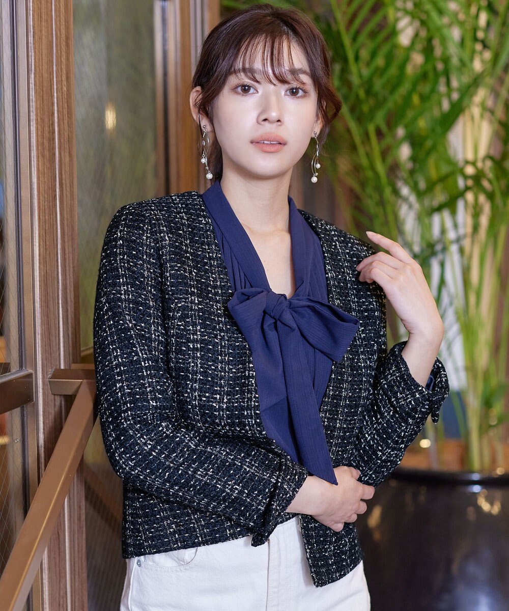 Tiaclasse L 【洗える】ラメチェックツイードジャケット 