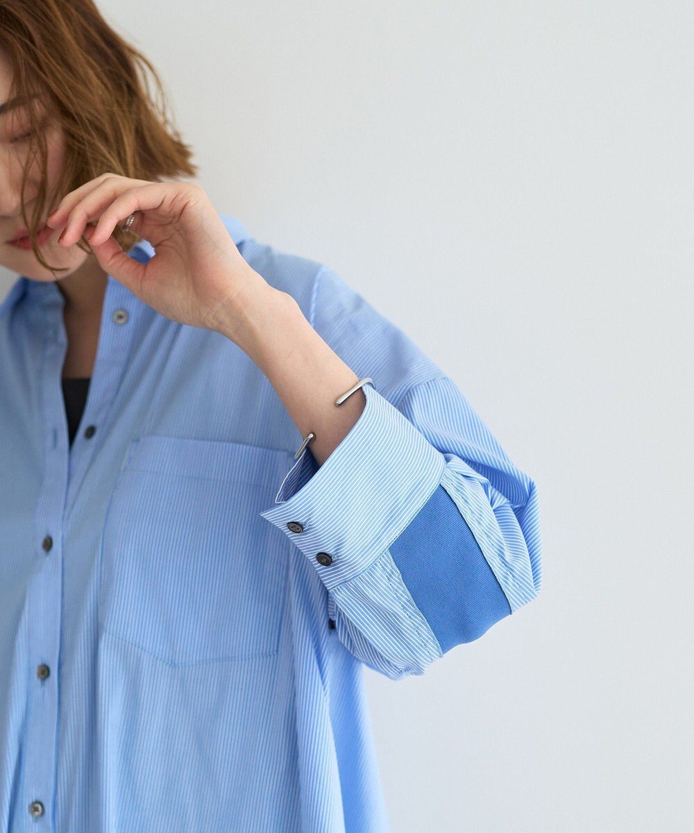 YECCA VECCA リブMIXストライプオーバーシャツ 