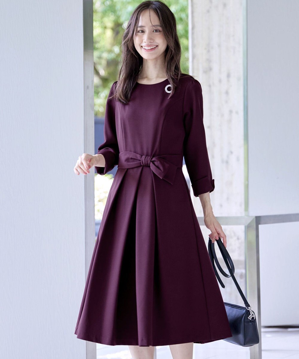 Tiaclasse 【セレモニー・新色追加・洗える】アシメリボンベルトフレアワンピース 