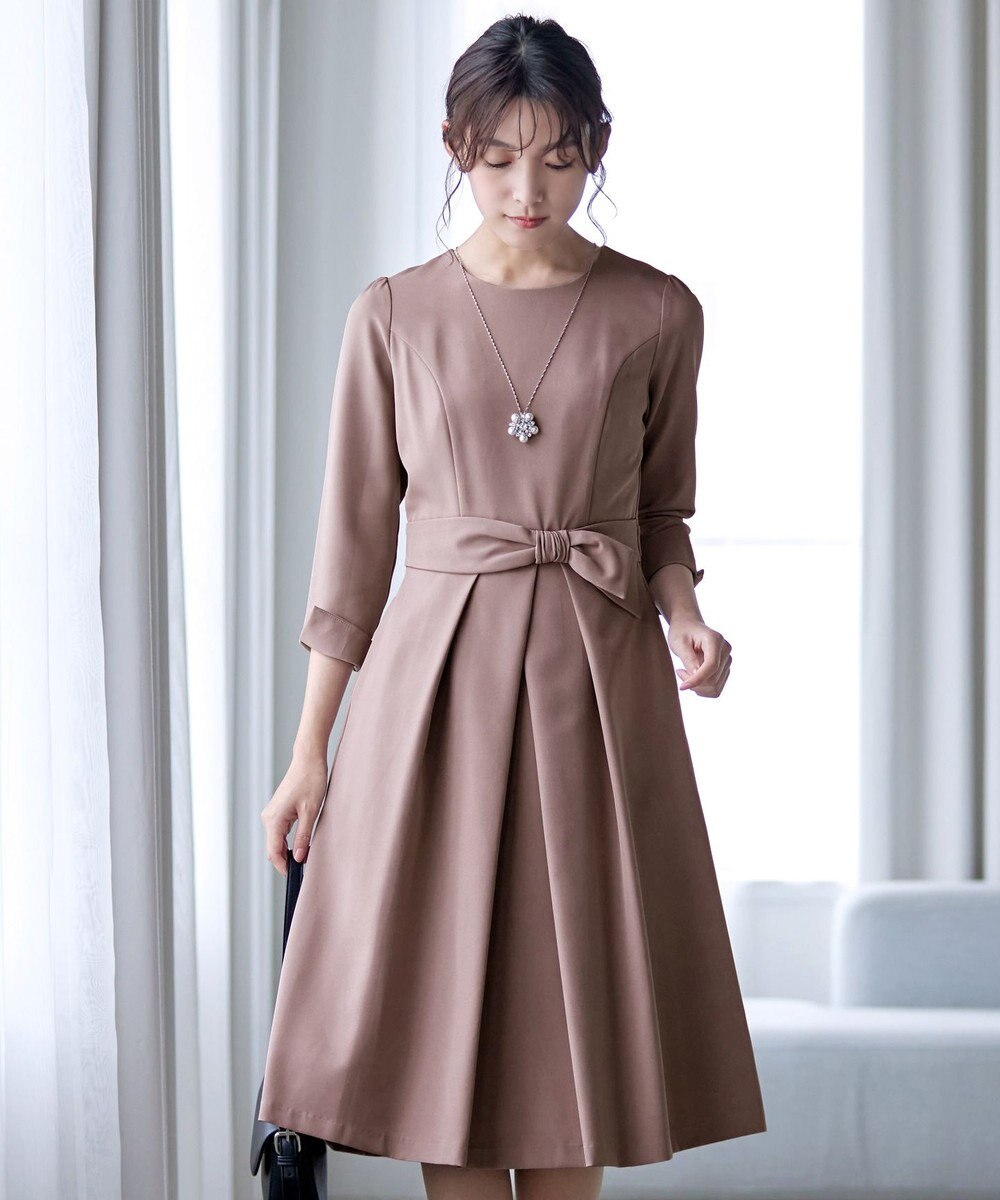 Tiaclasse 【セレモニー・新色追加・洗える】アシメリボンベルトフレアワンピース 