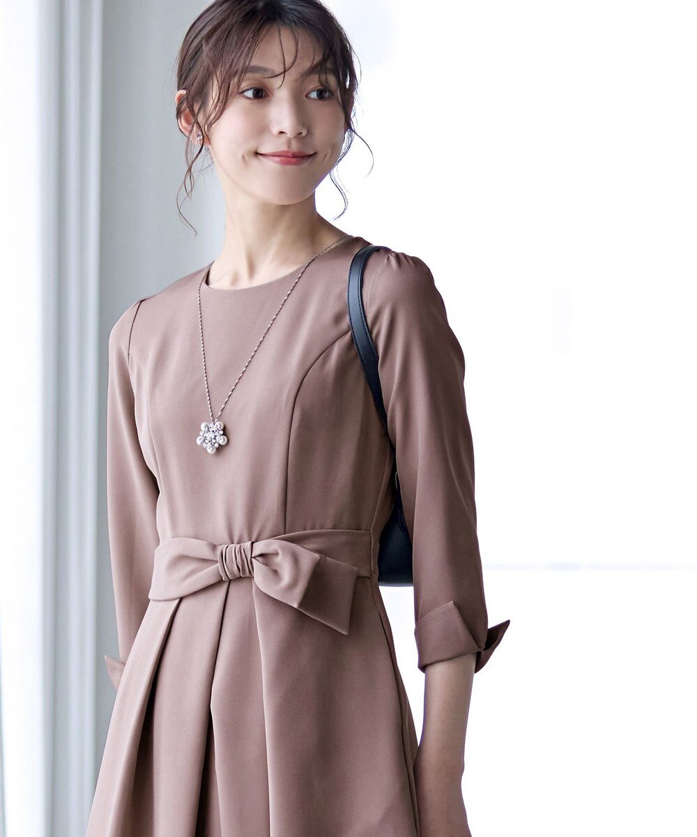 Tiaclasse 【セレモニー・新色追加・洗える】アシメリボンベルトフレアワンピース 