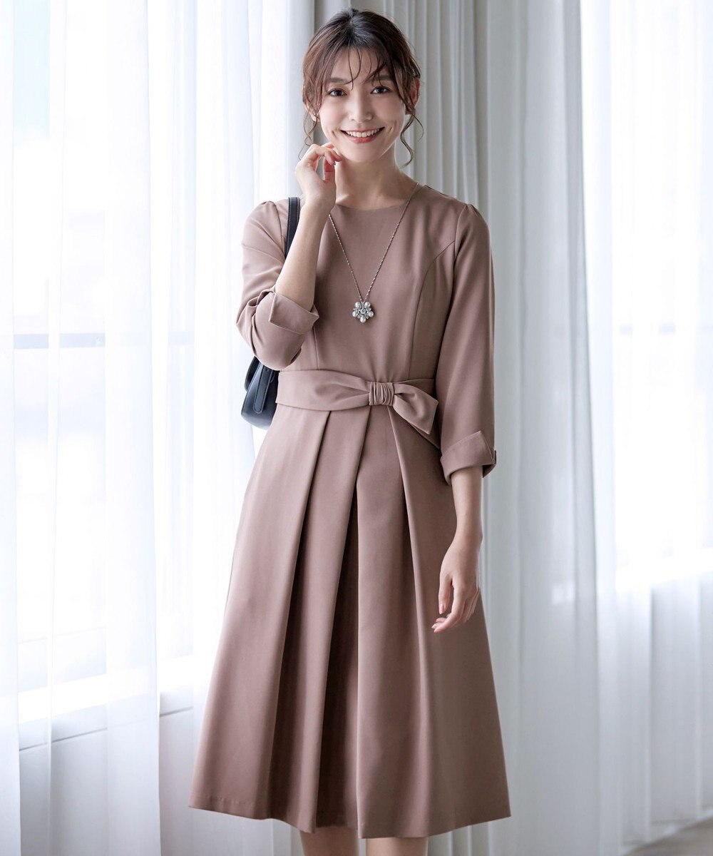 Tiaclasse 【セレモニー・新色追加・洗える】アシメリボンベルトフレアワンピース 