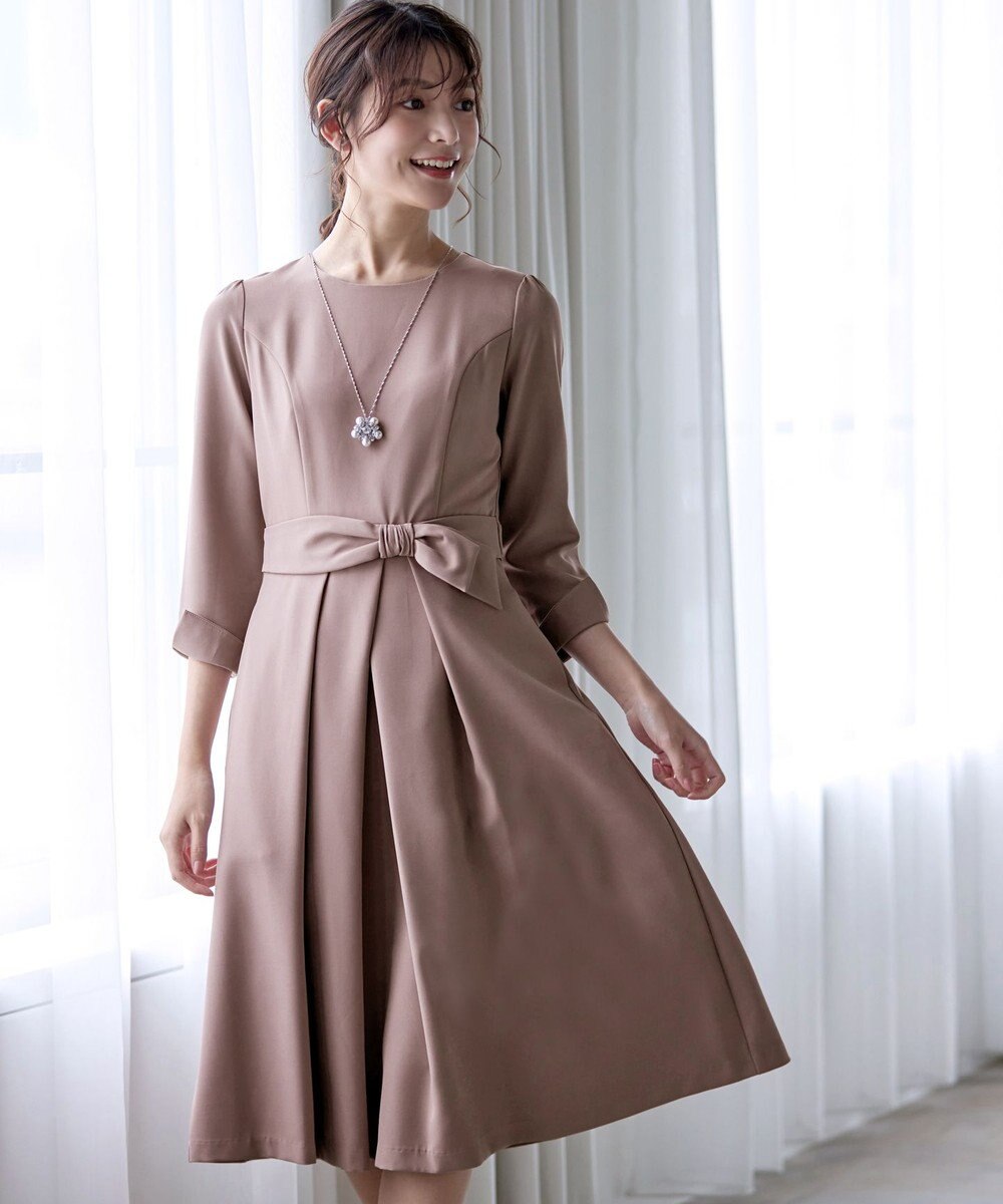 Tiaclasse 【セレモニー・新色追加・洗える】アシメリボンベルトフレアワンピース 