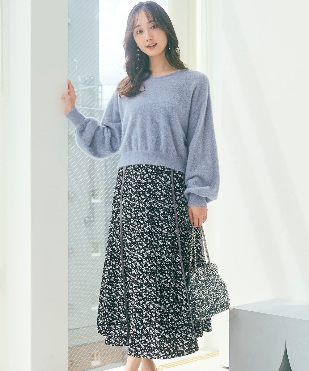 ANY SIS 【全方位 好印象】ラメフェザーニット×フラワースカート セット 