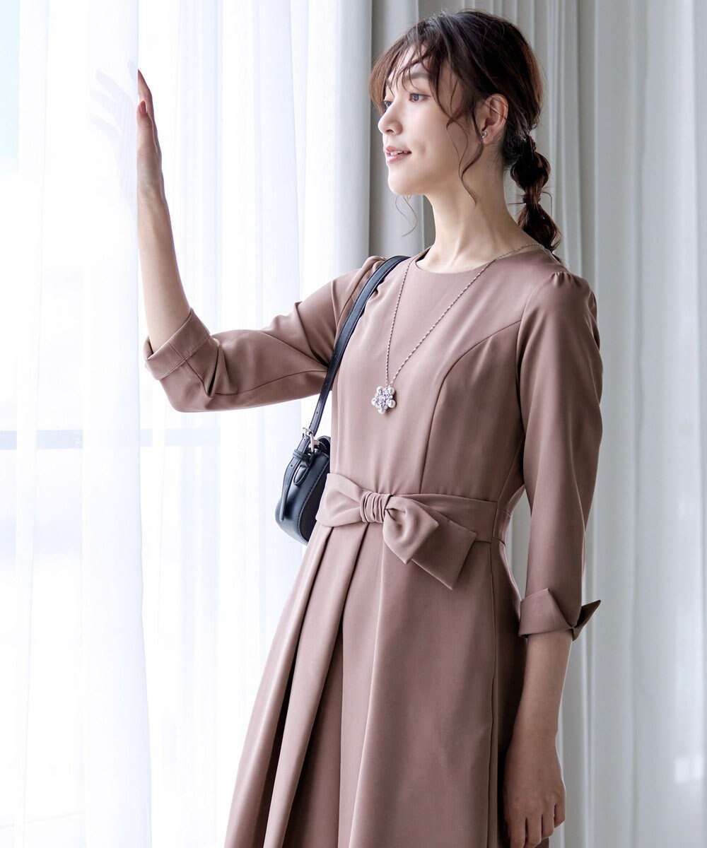 Tiaclasse 【セレモニー・新色追加・洗える】アシメリボンベルトフレアワンピース 