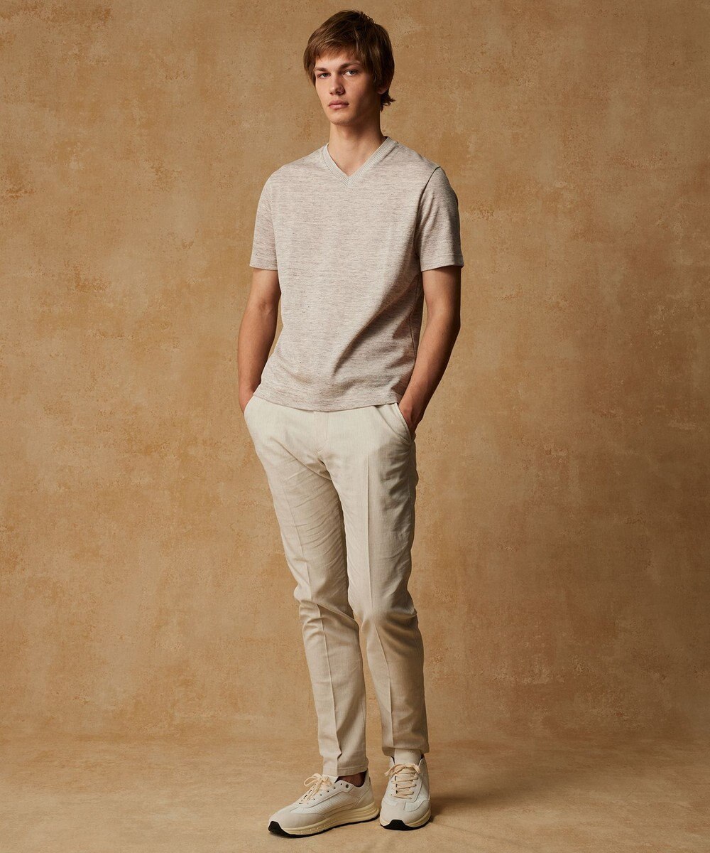 JOSEPH ABBOUD 【キングサイズ・リネン素材/吸水速乾/日本素材】リネンハニカム Vネック Tシャツ 