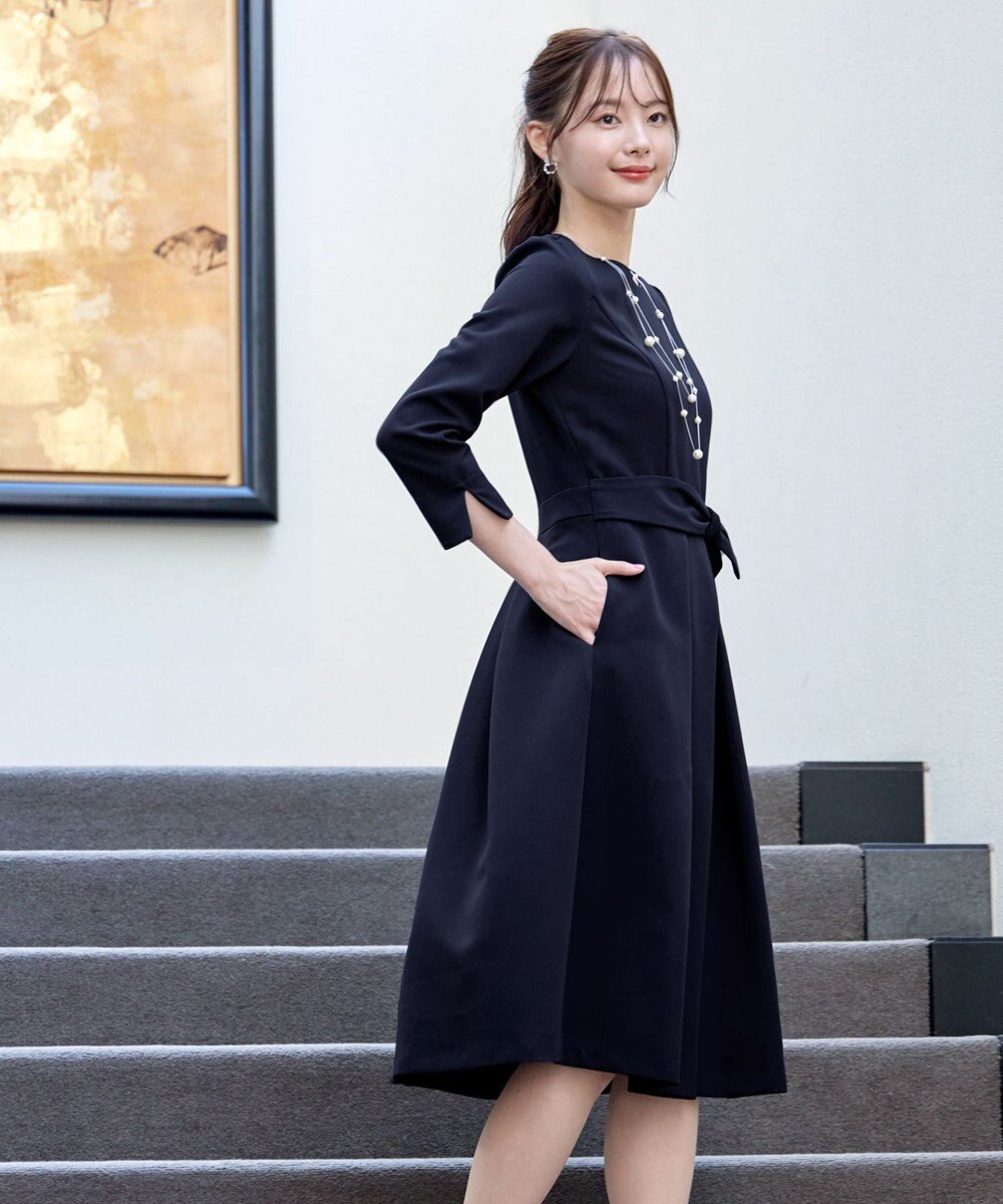 Tiaclasse 【セレモニー・新色追加・洗える】アシメリボンベルトフレアワンピース 