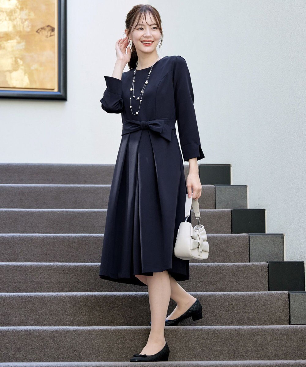 Tiaclasse 【セレモニー・新色追加・洗える】アシメリボンベルトフレアワンピース 