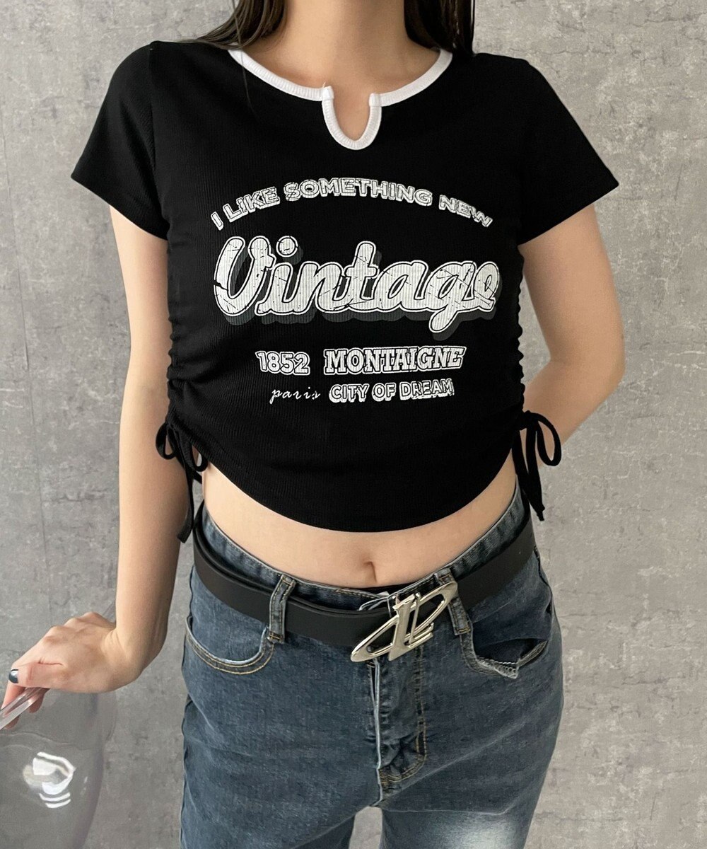 WEGO 配色サイドギャザーVネックT 