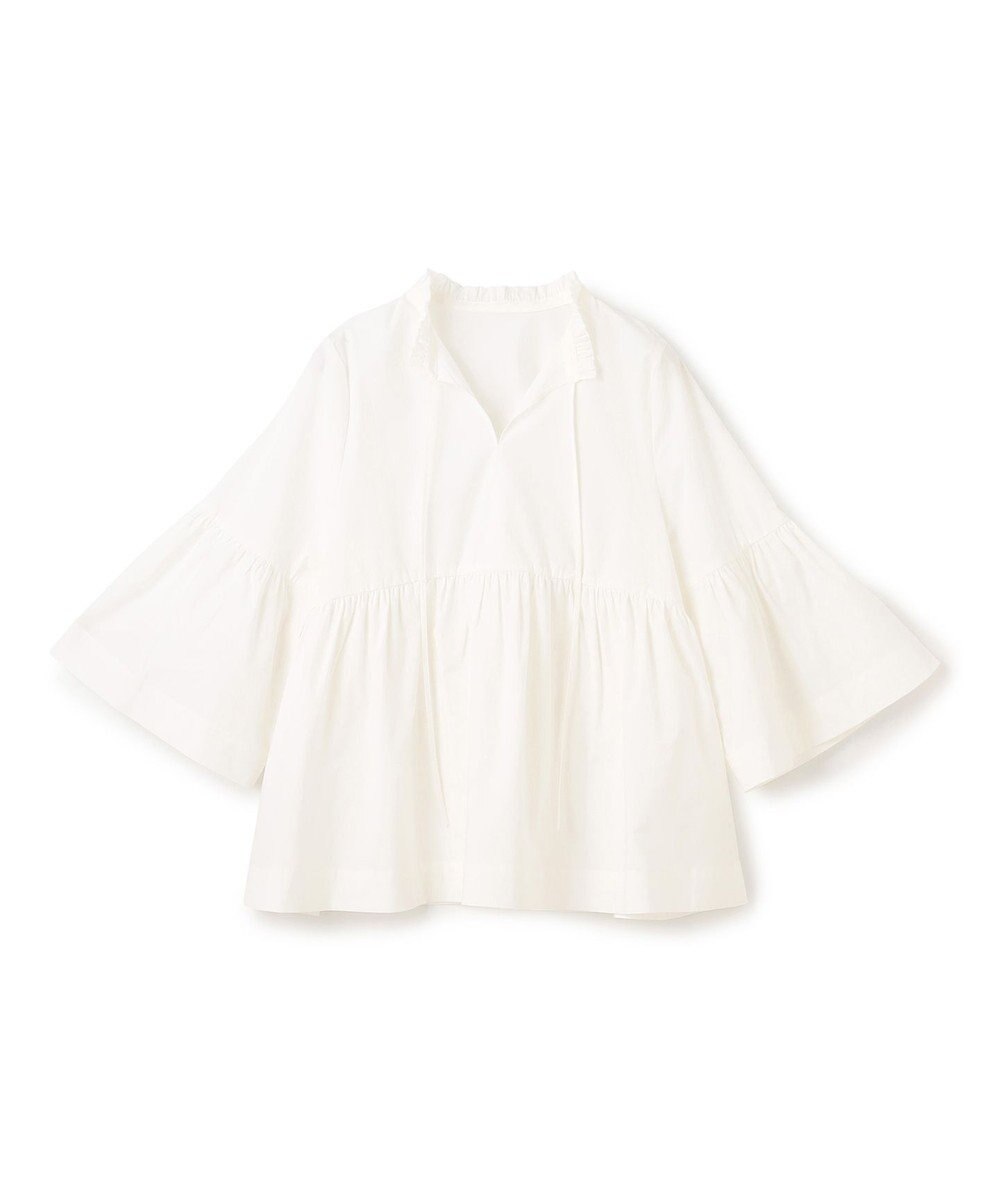 UNFILO コットンブロード フリルネックシャツ 