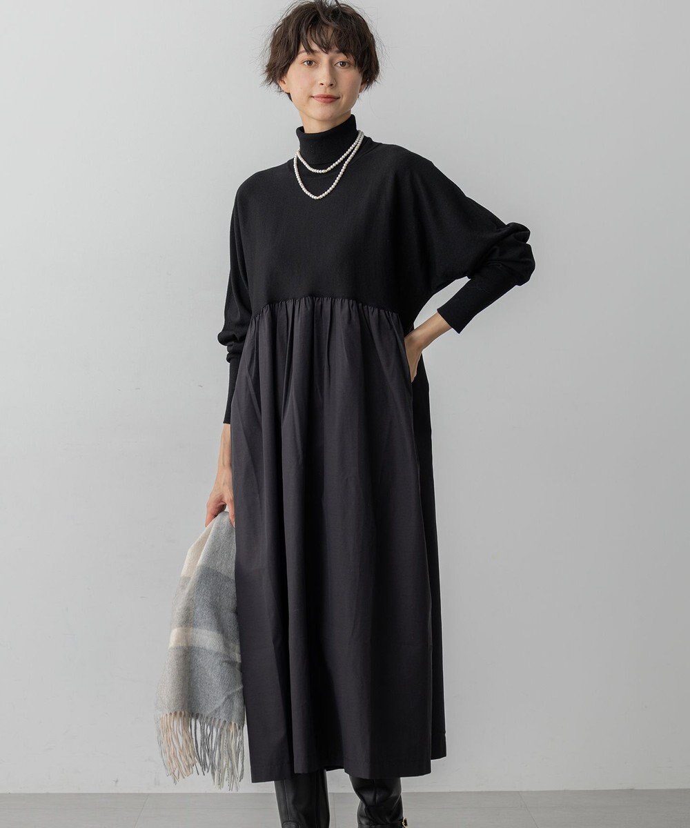 23区 L 【洗える】ギャザーコンビ ニットワンピース 