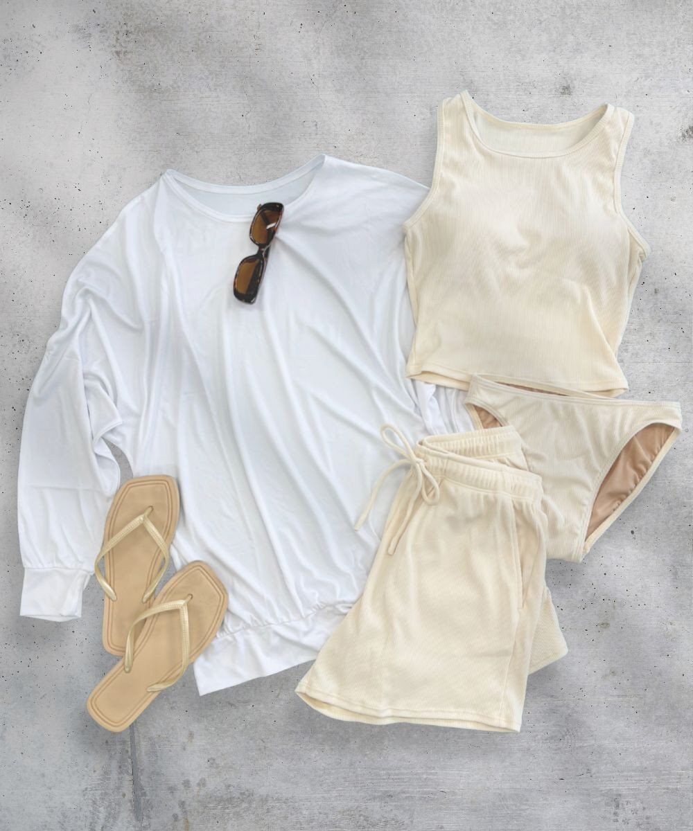 OP／FILA 【ocean pacific】ラッシュガード付き水着4点セット タンキニデザイン 