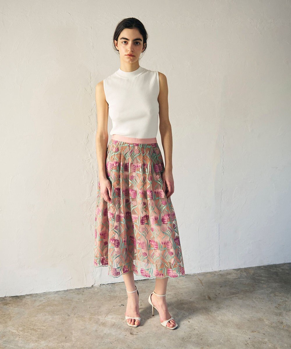 GRACE CONTINENTAL フラワー刺繍チュールスカート 