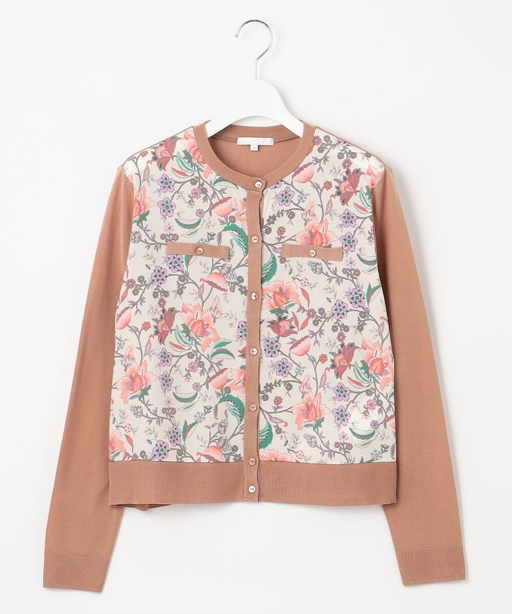 自由区 L 【アンサンブル対応・洗える】マラケシュフラワープリント長袖 カーディガン 