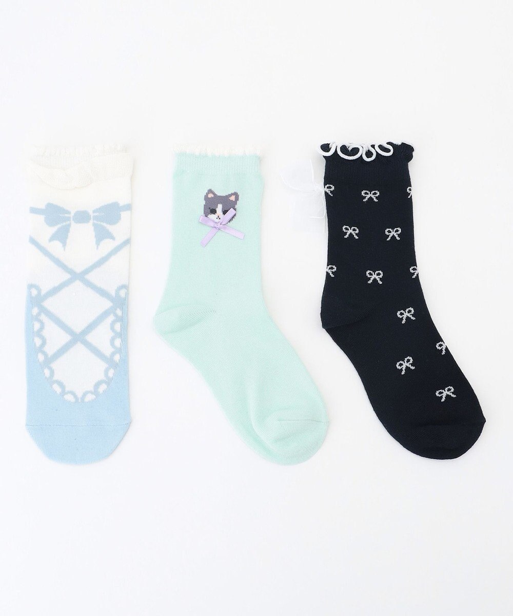 ANY KIDS 【3点セット】ソックス （ネコ×リボン） 