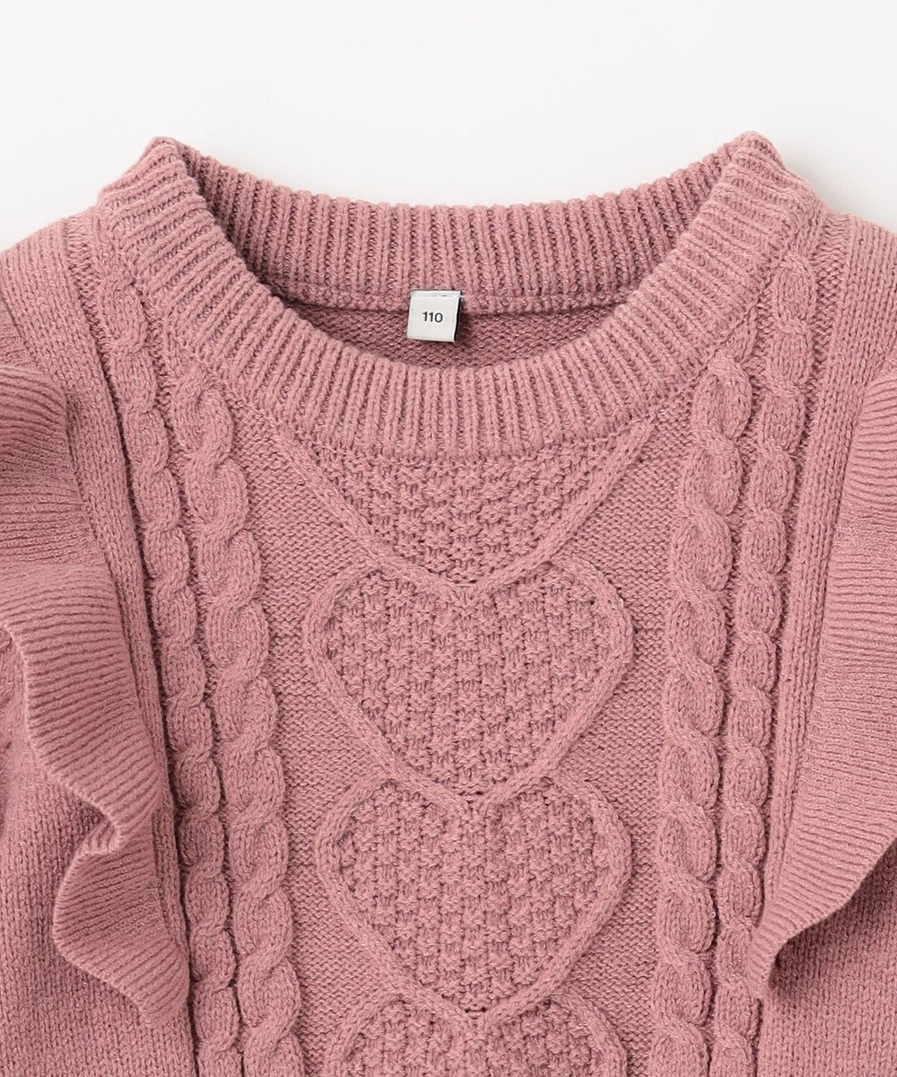 ANY KIDS 肩フリルハートケーブルニット 