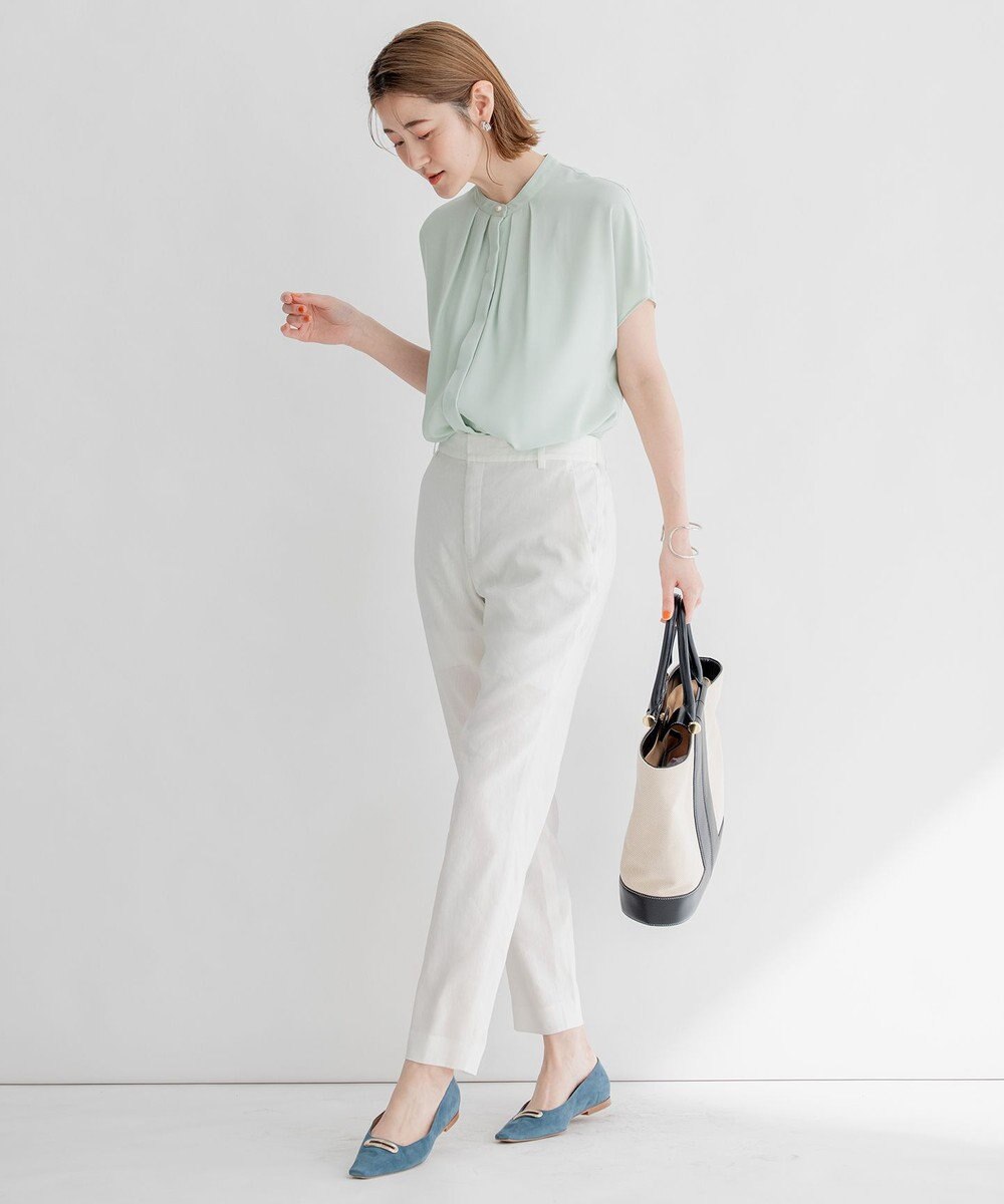 23区 【洗える】リネンレーヨンストレッチ テーパード パンツ 