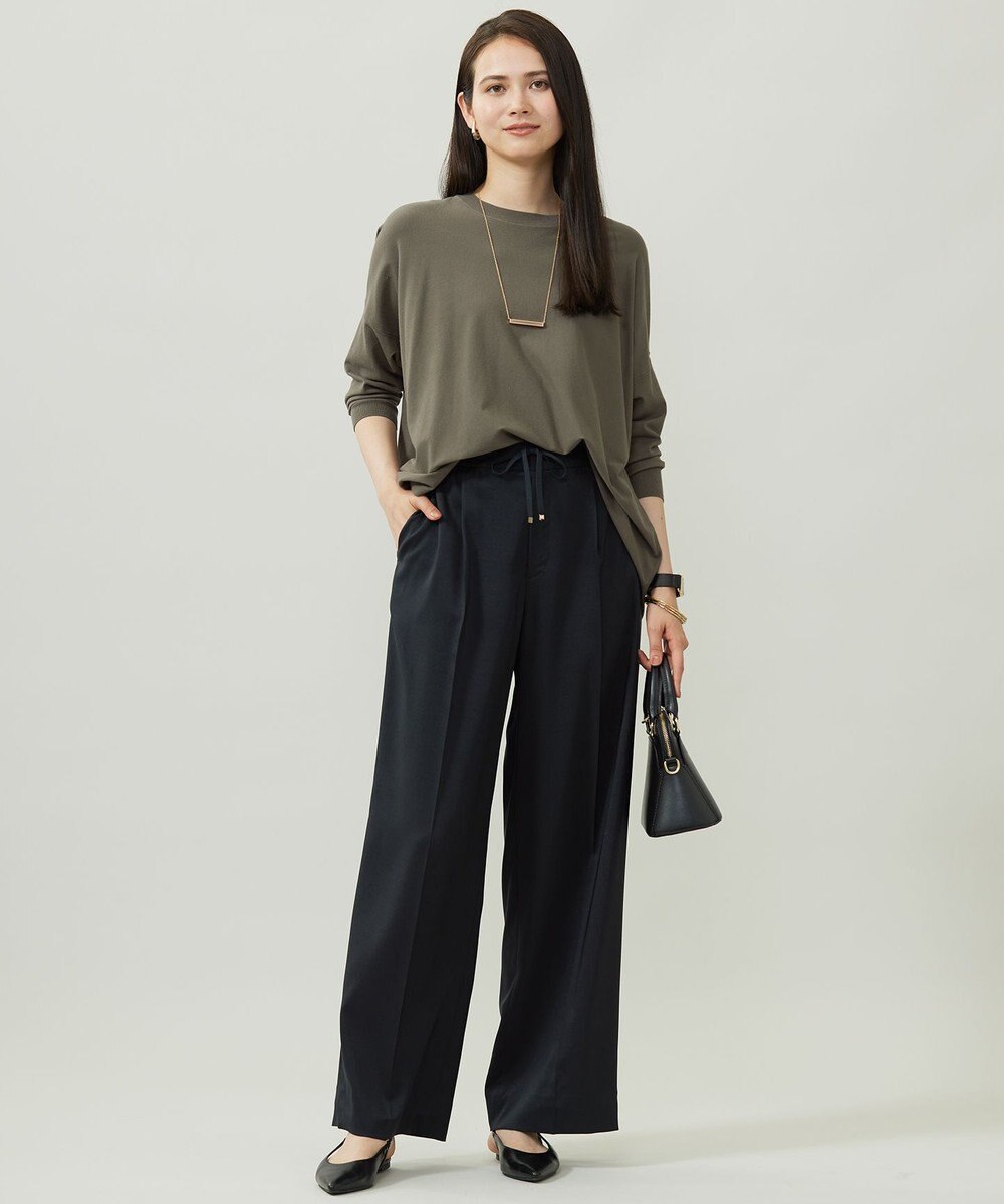 自由区 L 【17号サイズまで展開・カタログ掲載】ウールライクストレッチワイド パンツ 