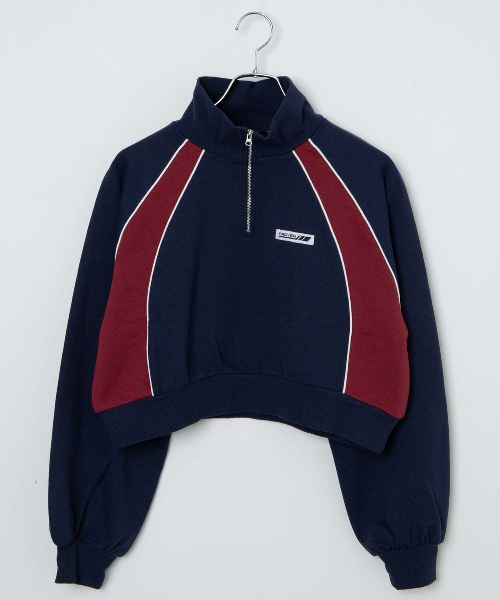 WEGO パイピング切替ショートハーフZIPスウェット 