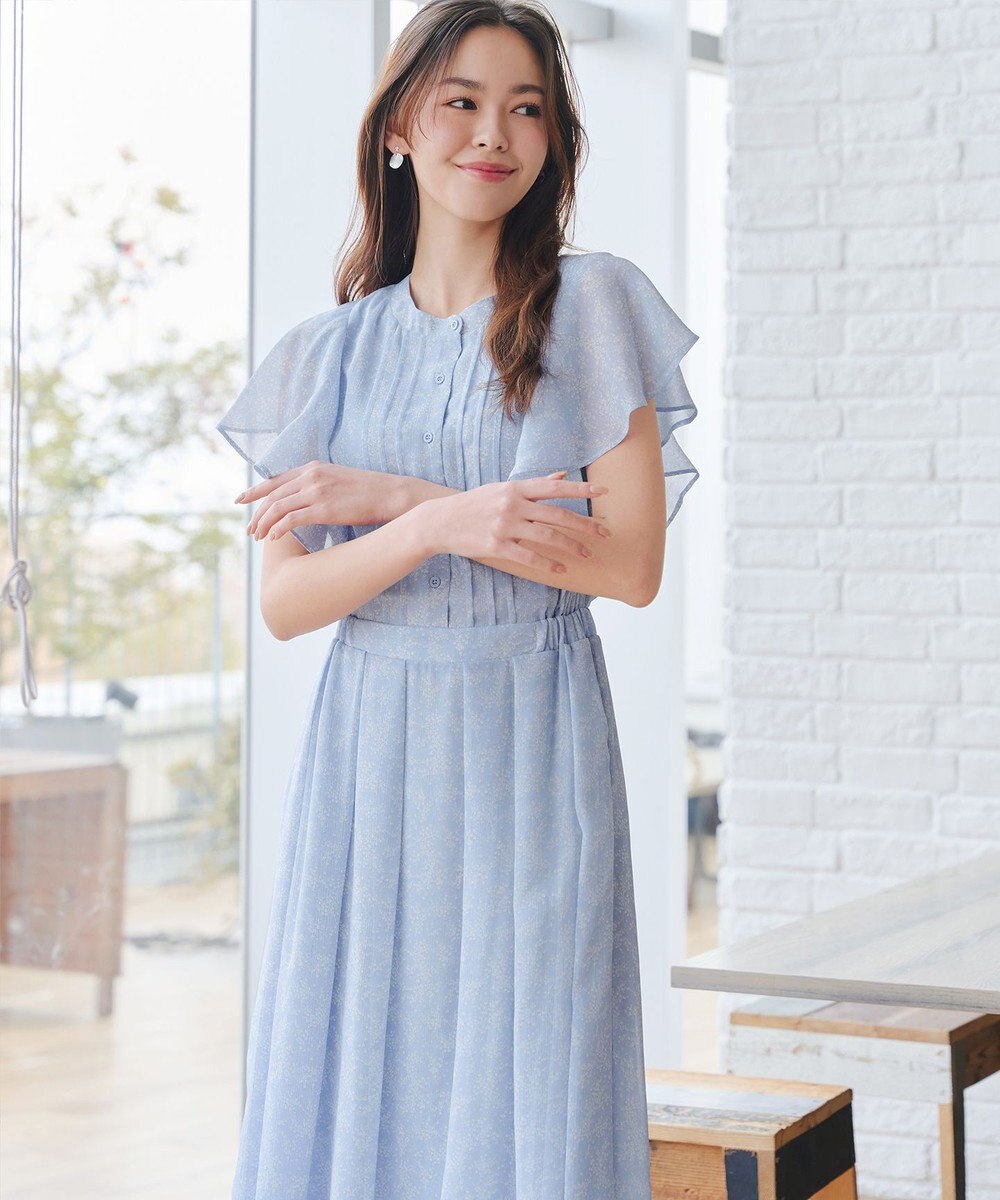 Tiaclasse 【小倉優子さん着用・洗える】フレアスリーブ柄ワンピース 