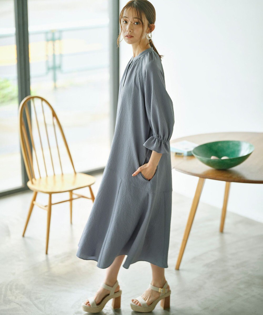 組曲 【WEB限定】クレープストレッチ シャツワンピース 