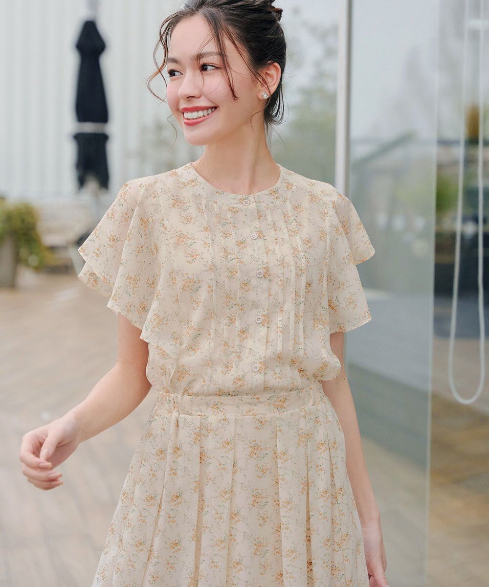 Tiaclasse 【小倉優子さん着用・洗える】フレアスリーブ柄ワンピース 