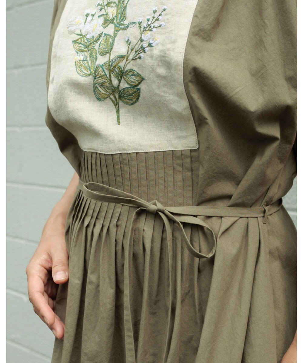 muuc ジャスミン刺繍フレンチスリーブワンピース〈日本製・綿100%天然素材・遠州織物〉〈繊細な花刺繍〉〈上品なロング丈〉〈ゆったりフリーサイズ〉〈大人の夏ワンピ〉 