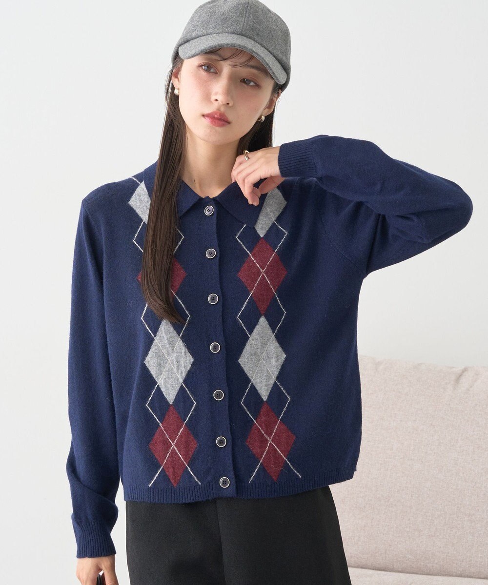 earth music&ecology 【予約】襟付きアーガイルニットカーディガン 