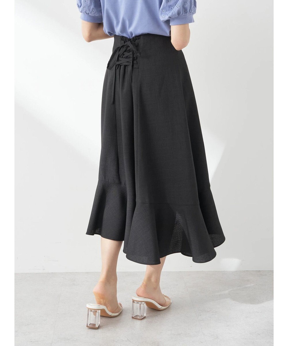 earth music&ecology アシメペプラムフレアバックレースミディ丈スカート 