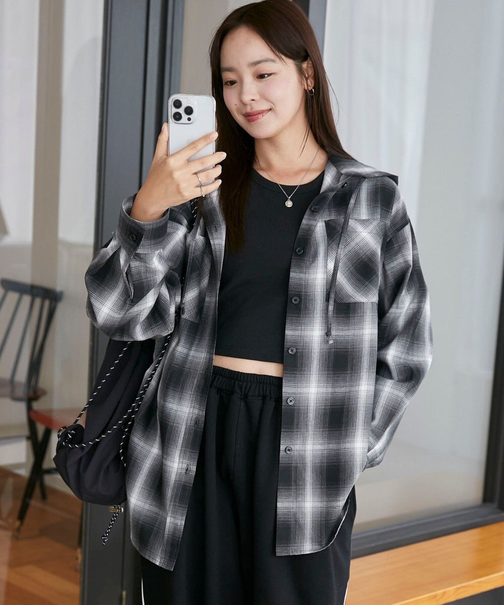 WEGO フードチェックBIGシャツ 