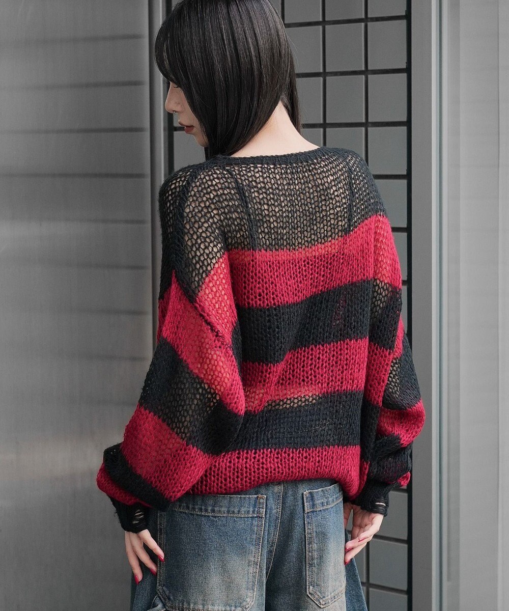 WEGO モヘアタッチボーダーBIGニット 