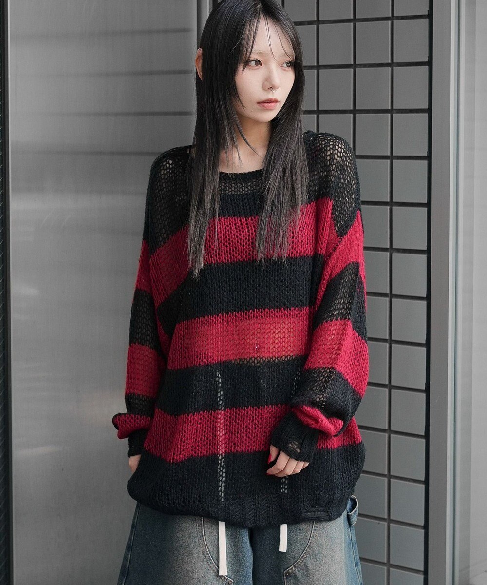 WEGO モヘアタッチボーダーBIGニット 