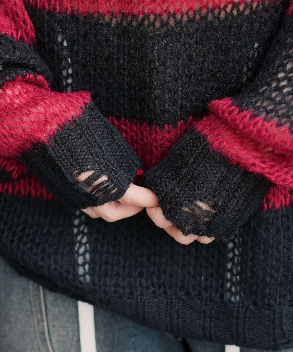 WEGO モヘアタッチボーダーBIGニット 