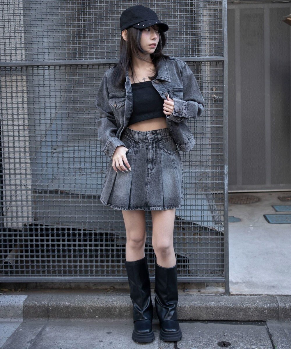 WEGO デニムプリーツミニスカート 