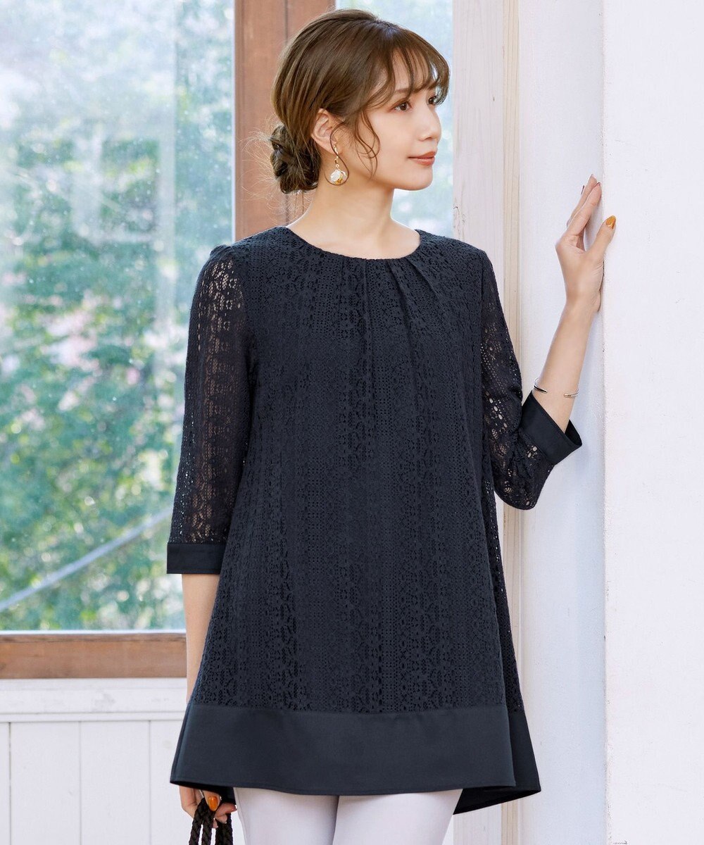 Tiaclasse L 【洗える】レースコンビチュニックブラウス 
