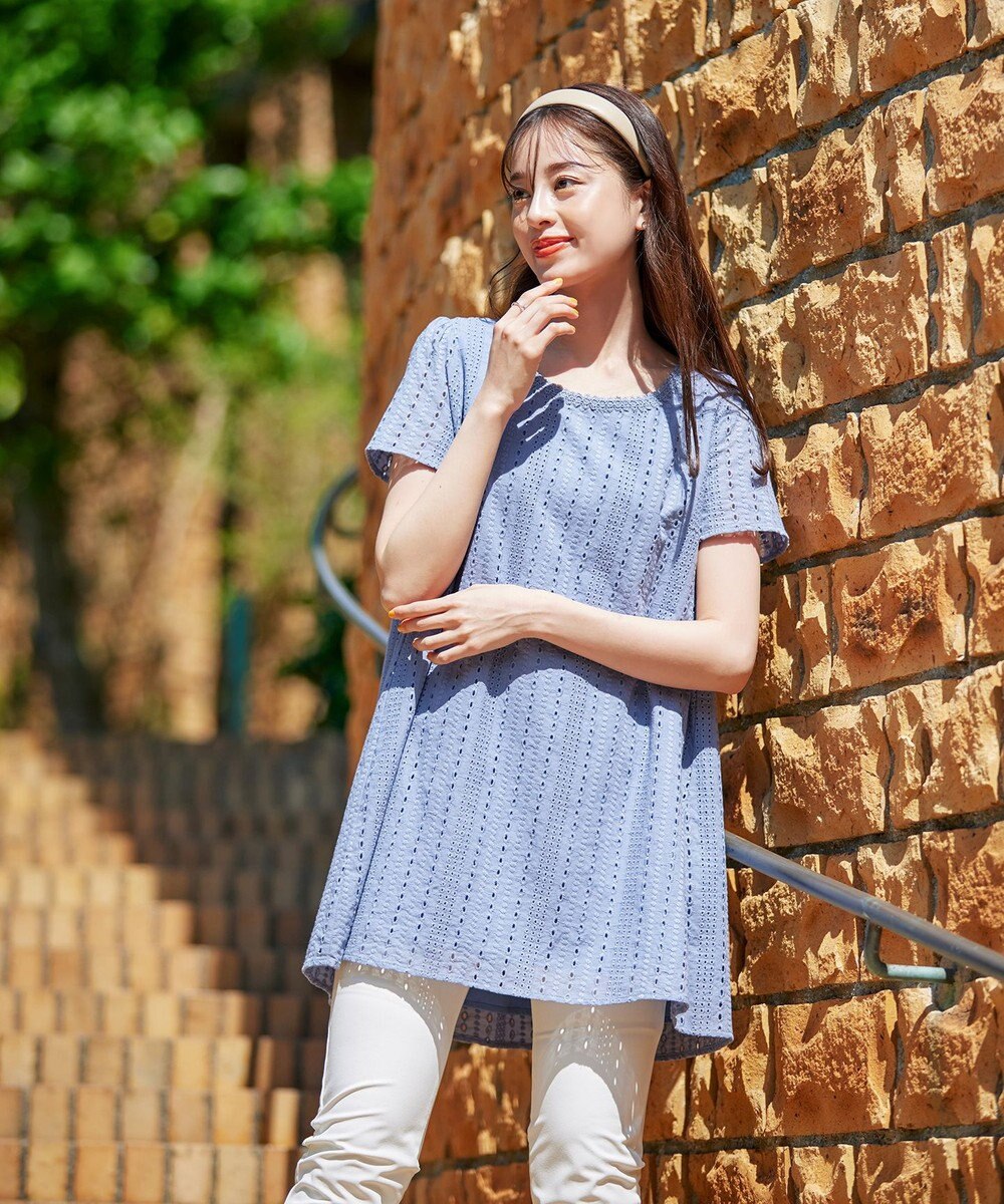 Tiaclasse L 【洗える】カットレースチュニックブラウス 