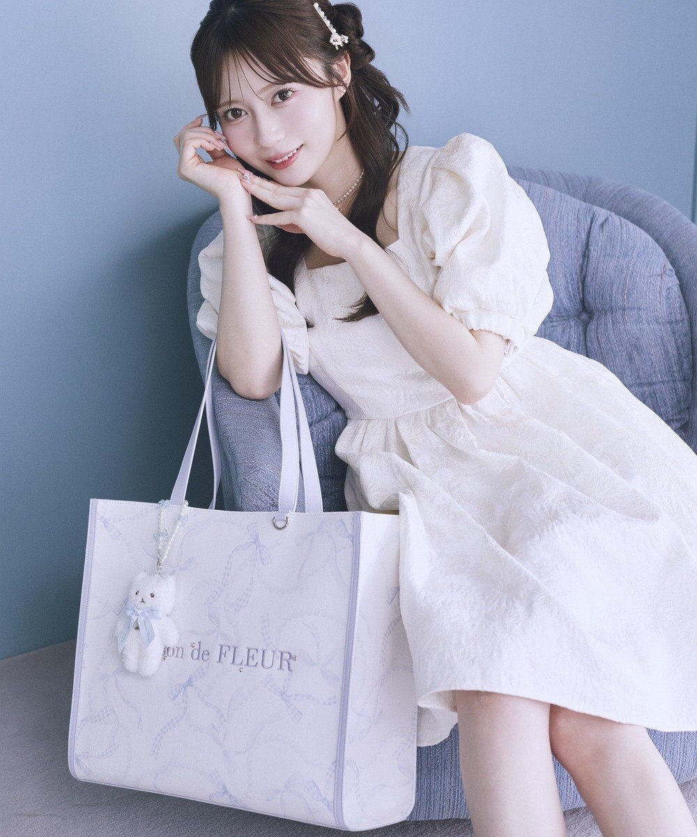 Maison de FLEUR リボンパールプリントマルチポケットトートバッグ 