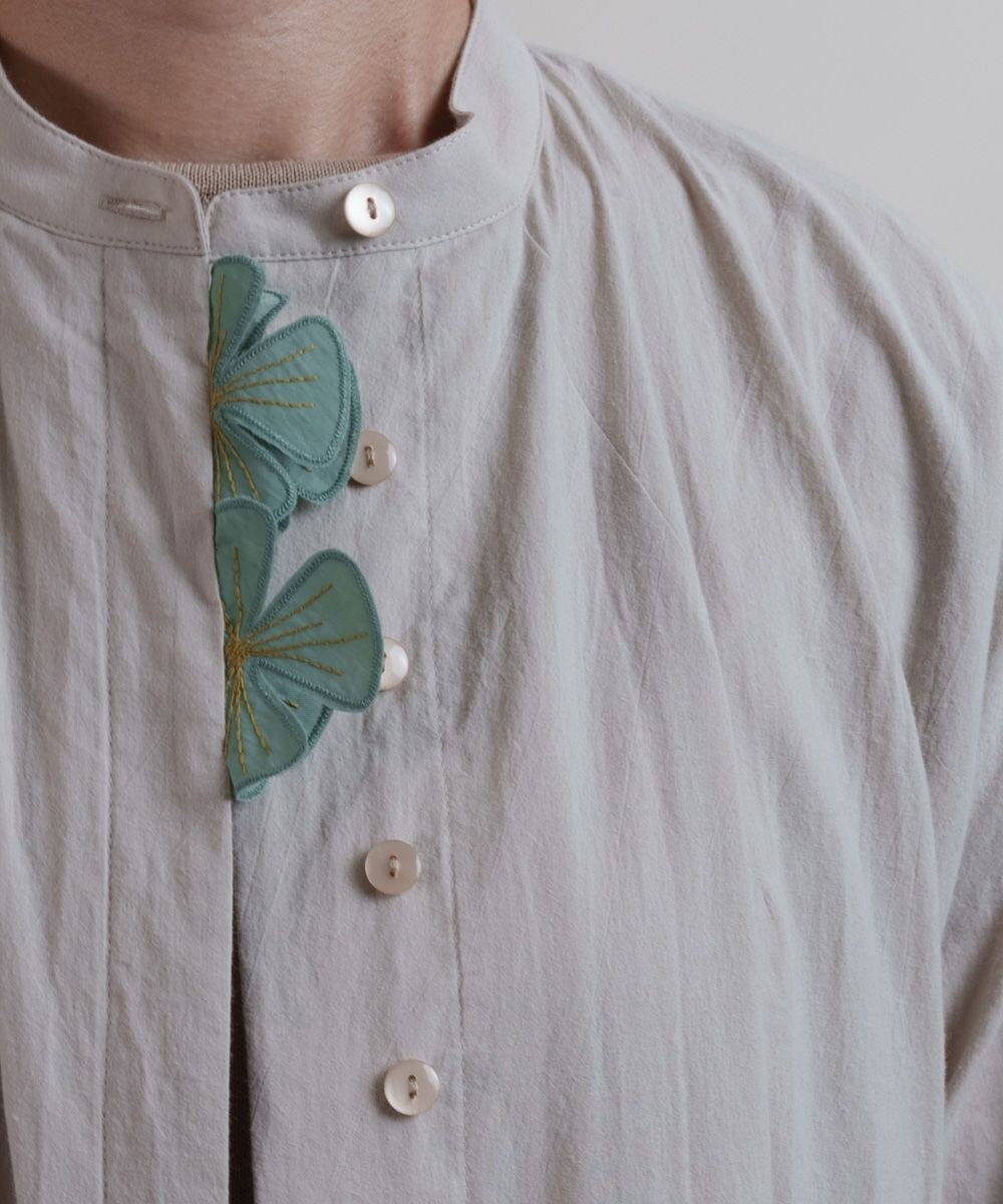 muuc 花刺繍モチーフのコットンローンワンピース 