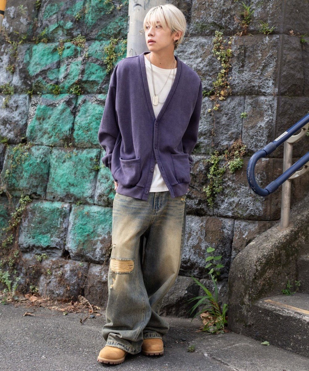 WEGO 【ユニセックス着用ITEM】ケミカルスウェットカーディガン 