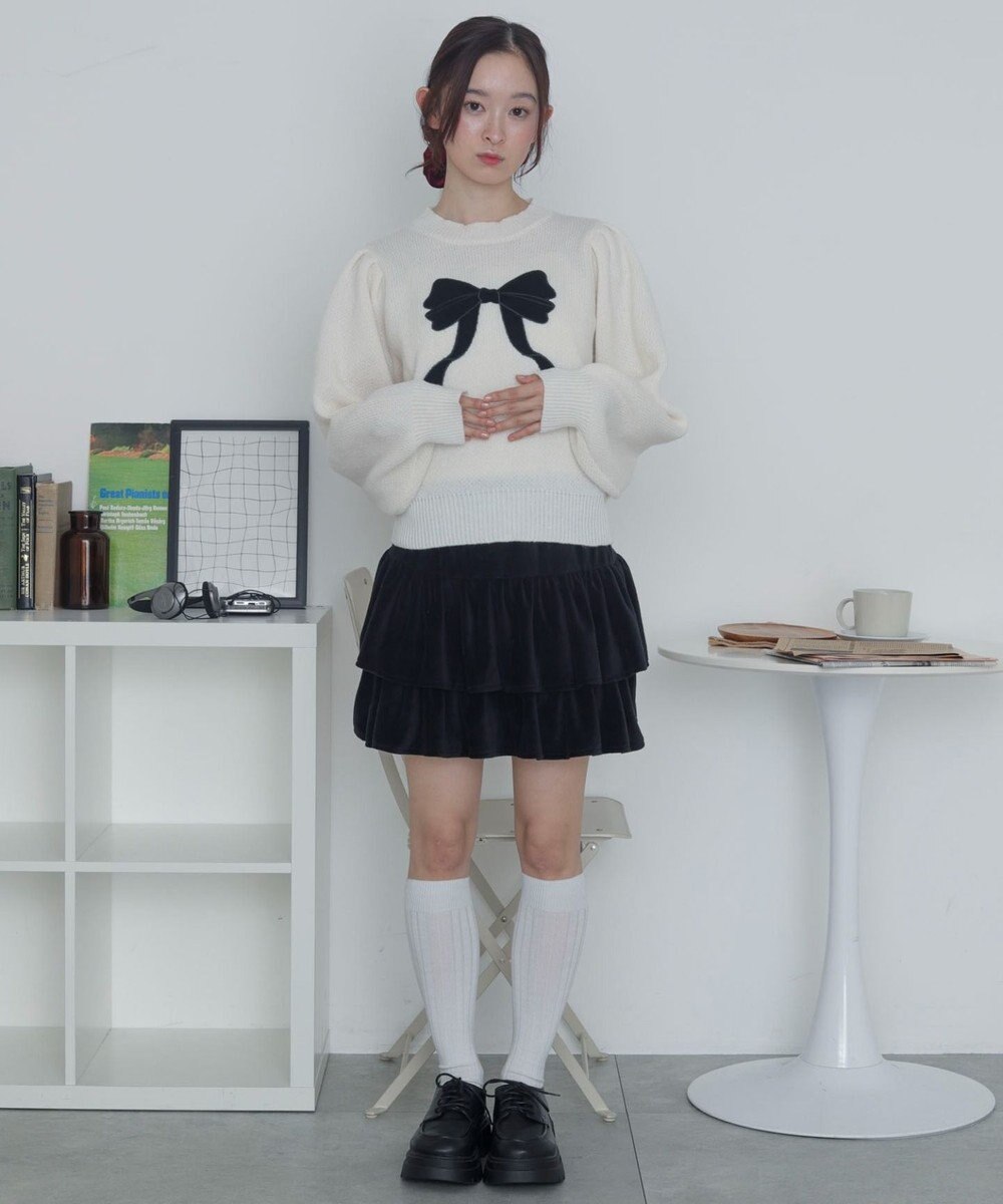 WEGO ベロアリボンアップリケタックスリーブニット 