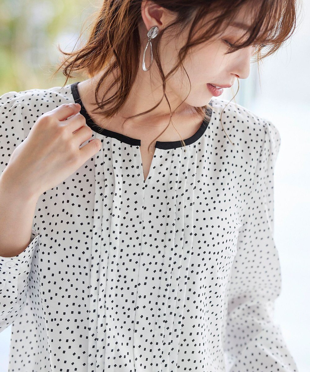 Tiaclasse 【洗える】大人上品な配色ピンタックブラウス 